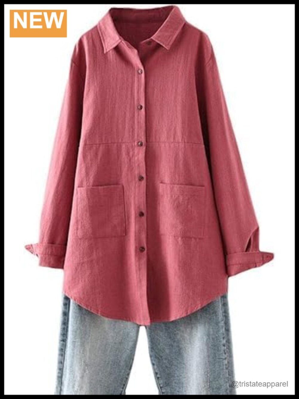 Minibee Women's Linen Button Down Tunic Top Long Sleeve Loose Fit
